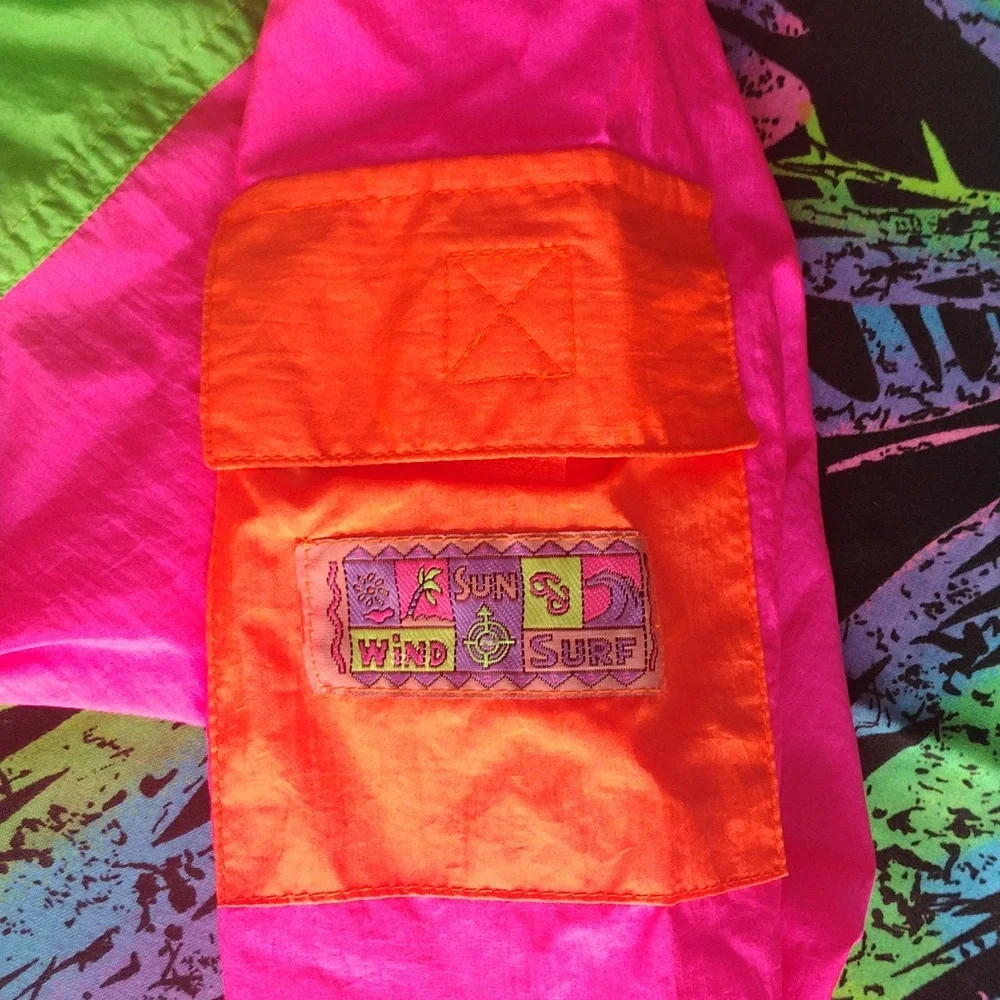 VTG 90s French Toast Neon Color Block Windbreaker - Picture 2 of 11